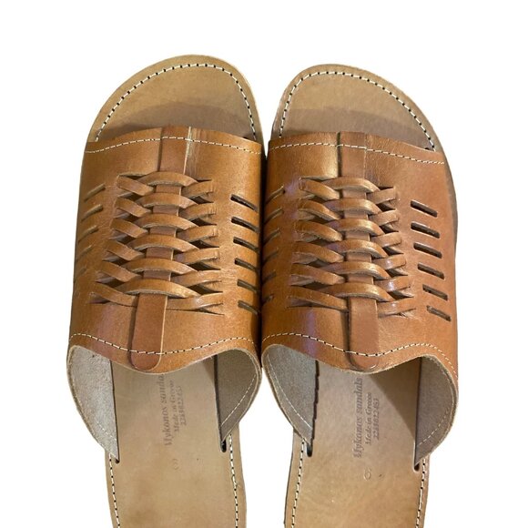 Men\'s Tan Leather Woven Slide Sandals main image 4